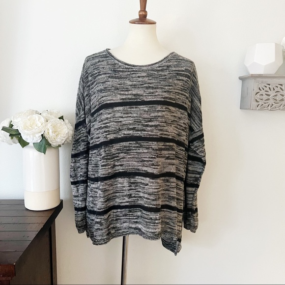 Eileen Fisher 100% linen striped dropped sleeve sweater grey black size large - Picture 12 of 12